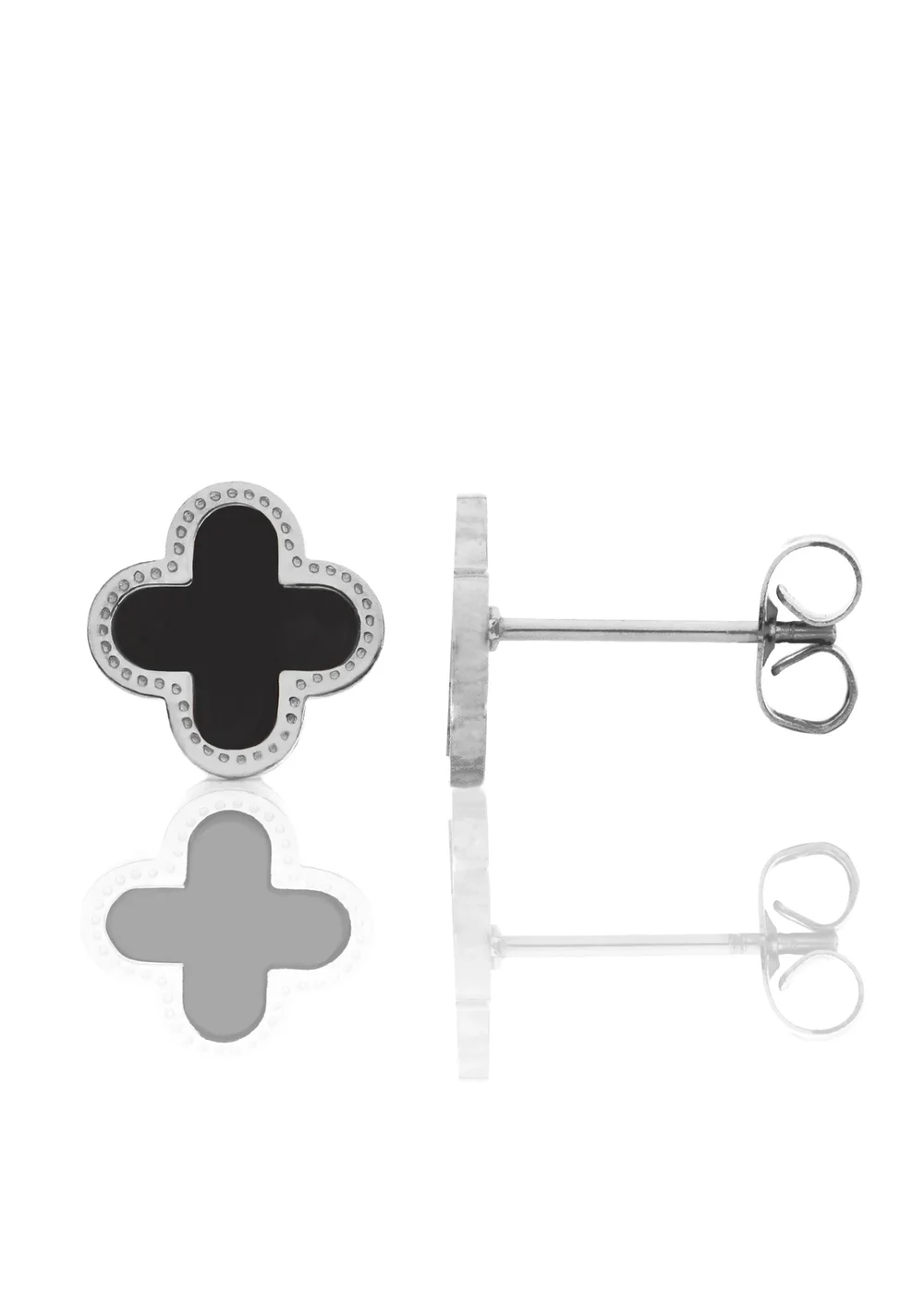 Say It With Silver & Black Clover Earrings - One Size Image 1