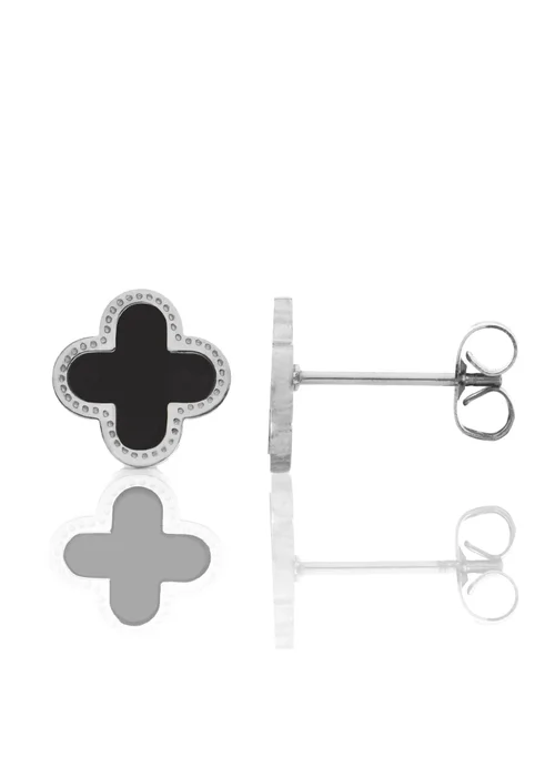 Say It With Silver & Black Clover Earrings - One Size Image 1
