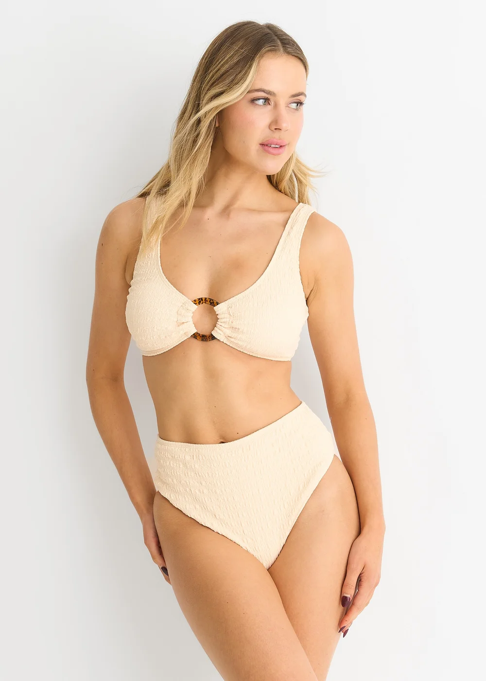 Gini London Ivory Textured High Waist Bikini Bottom - 8 Image 1