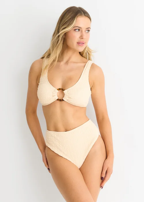 Gini London Ivory Textured High Waist Bikini Bottom - 8 Image 1