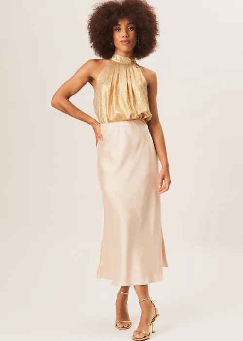 Gini London Beige Satin Bias Cut Midi Skirt - Size 8 Image 1