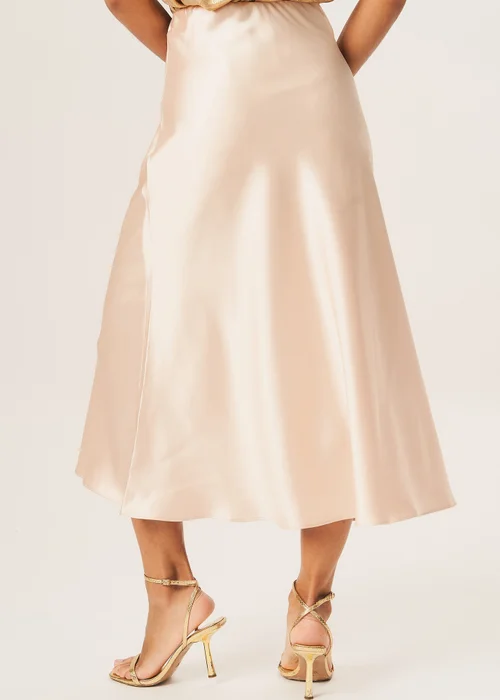 Gini London Beige Satin Bias Cut Midi Skirt - Size 8 Image 2
