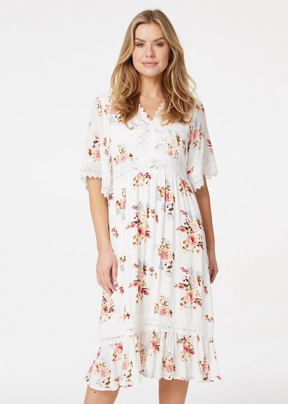 Izabel London White Floral Lace Midi Tea Dress - 8 Image 1
