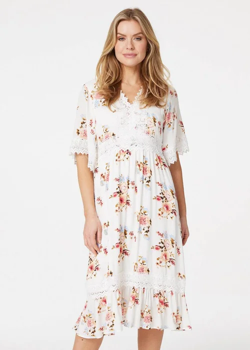 Izabel London White Floral Lace Midi Tea Dress - 8 Image 1