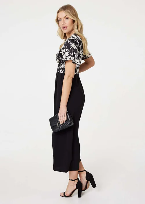 Izabel London Black Floral Block Print Wide Leg Jumpsuit - Size 8 Image 2