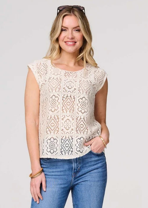 Izabel London Ivory Lace Crochet Detail Cap Sleeve Top - 8 Image 1