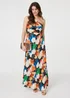 Izabel London Orange Floral One-Shoulder Pleated Maxi Dress - S Image 1