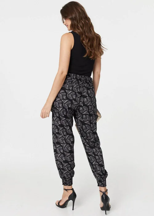 Izabel London Black Feather Print High Waist Harem Pants - 8 Image 2