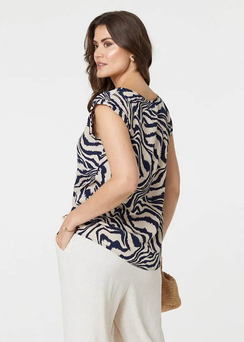 Izabel London Navy Animal Print Cap Sleeve Shell Top - 8 Image 2