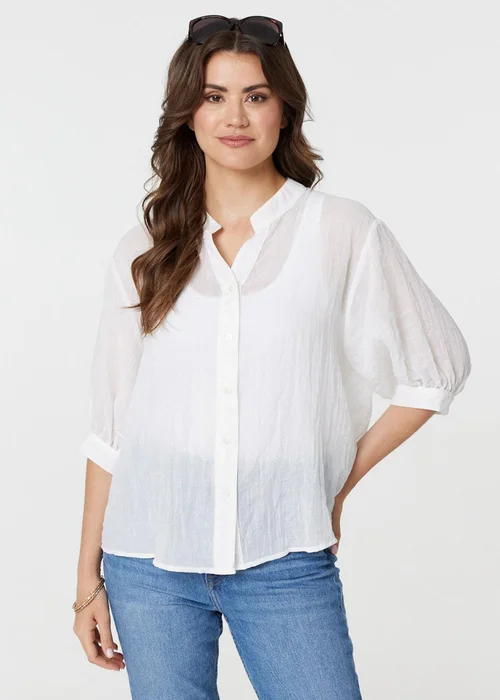 Izabel London White Collarless Button Back 3/4 Sleeve Blouse - Size 14 Image 1