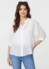 Izabel London White Collarless Button Back 3/4 Sleeve Blouse - Size 14 Image 1