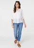 Izabel London White Collarless Button Back 3/4 Sleeve Blouse - Size 14 Image 4