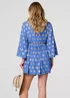 Izabel London Blue Foiled Leaf Print Short Beach Dress - 14 Image 2