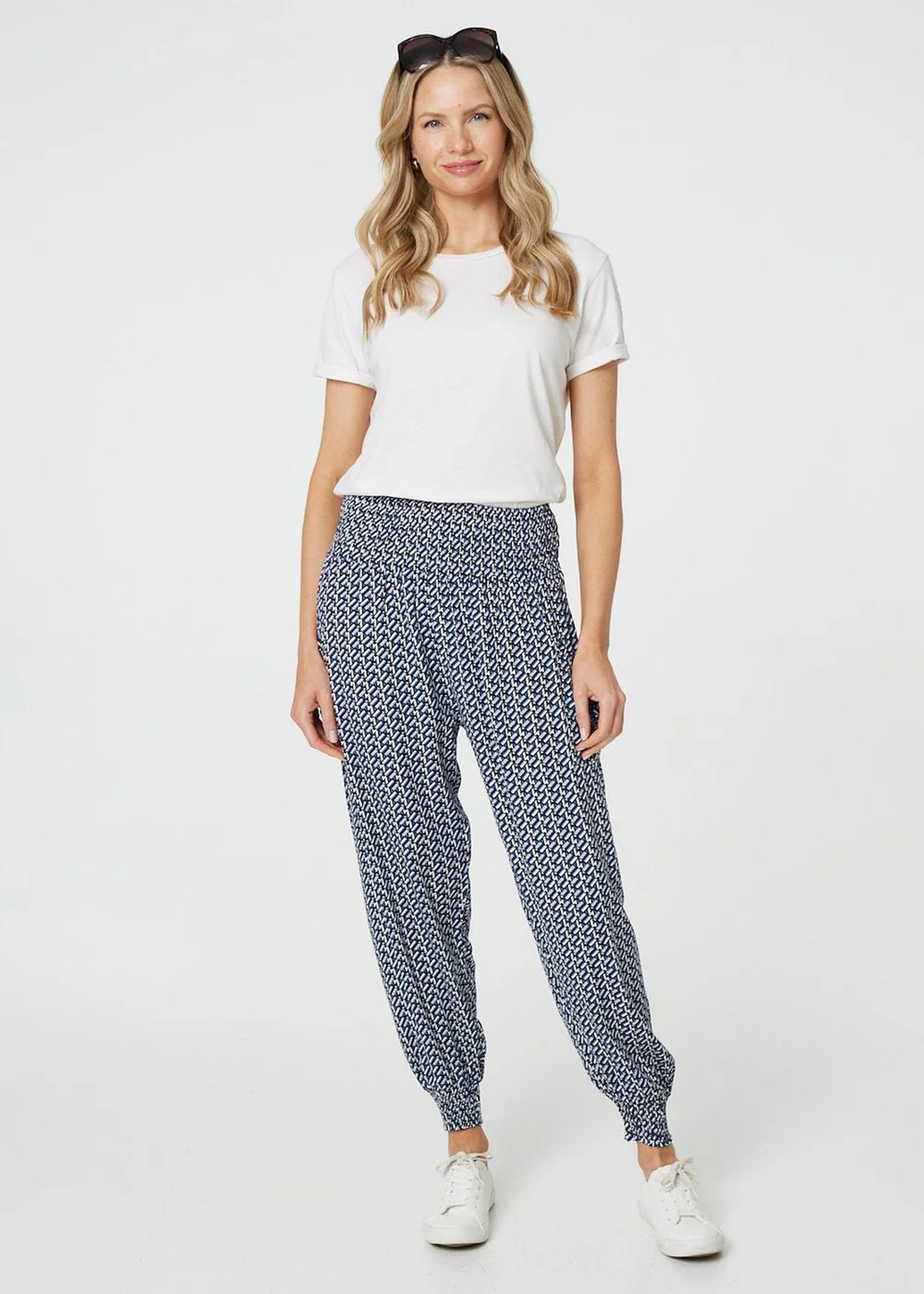 Izabel London Blue Geo Print Pocket Detail Harem Pants - 8 Image 1