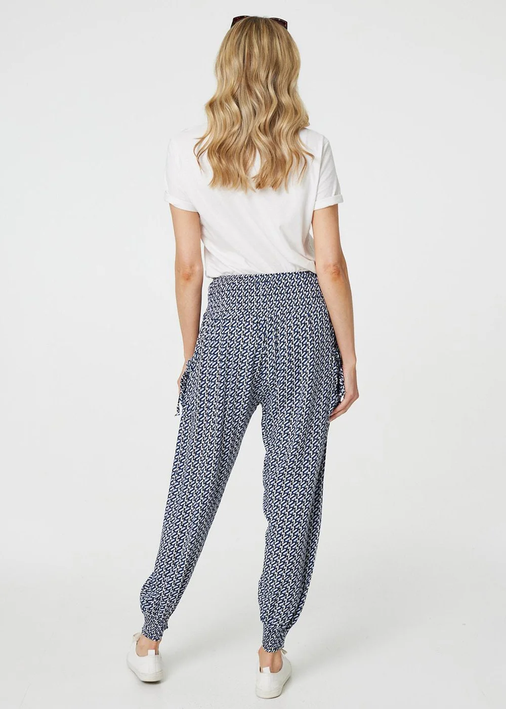 Izabel London Blue Geo Print Pocket Detail Harem Pants - 8 Image 2