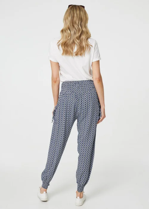 Izabel London Blue Geo Print Pocket Detail Harem Pants - 8 Image 2