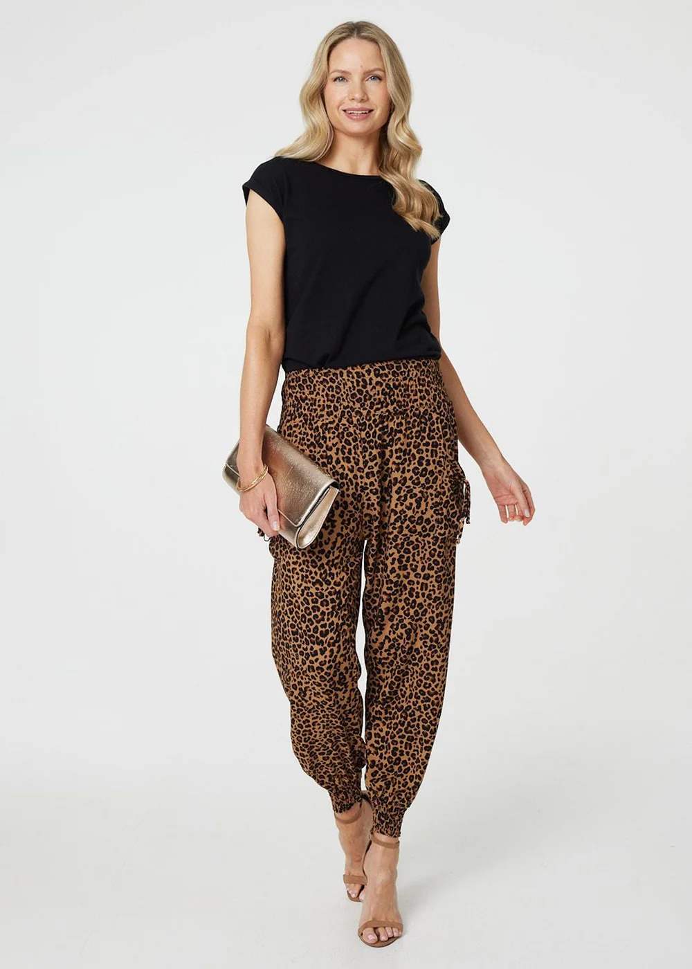 Izabel London Beige Animal Print Tassel Pocket Harem Pants - 8 Image 4