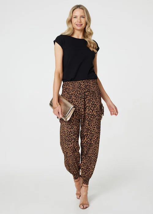 Izabel London Beige Animal Print Tassel Pocket Harem Pants - 8 Image 4
