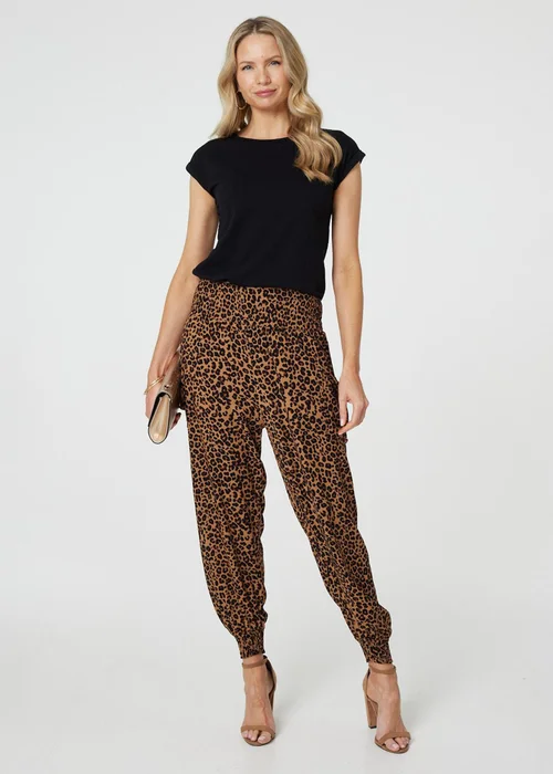 Izabel London Beige Animal Print Tassel Pocket Harem Pants - 8 Image 1