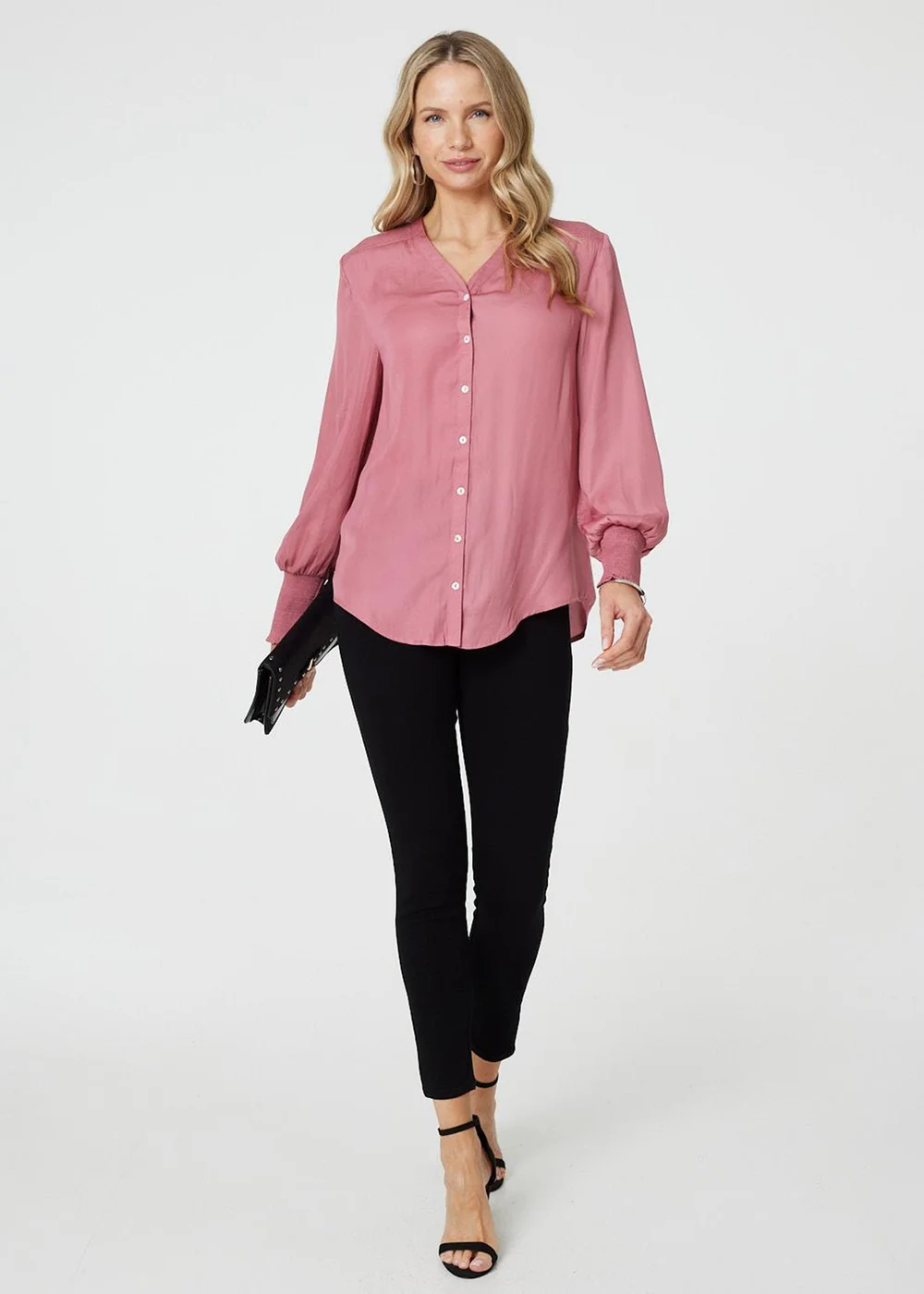 Izabel London Pink Collarless Button Up Long Sleeve Shirt - 8 Image 4