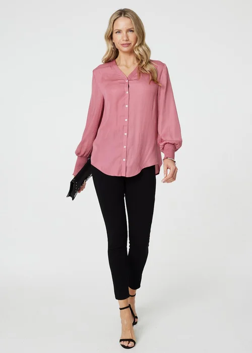 Izabel London Pink Collarless Button Up Long Sleeve Shirt - 8 Image 4