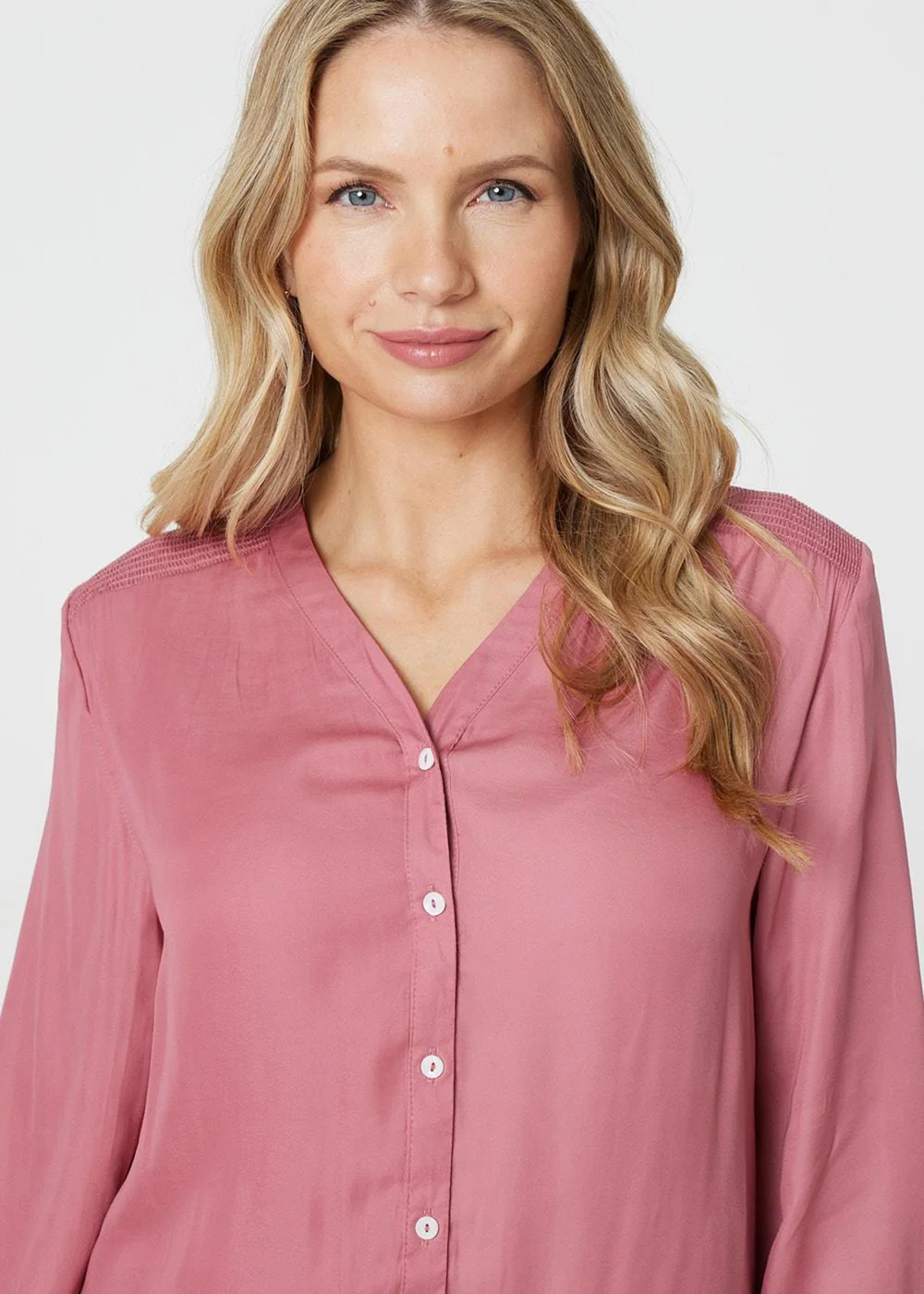 Izabel London Pink Collarless Button Up Long Sleeve Shirt - 8 Image 3