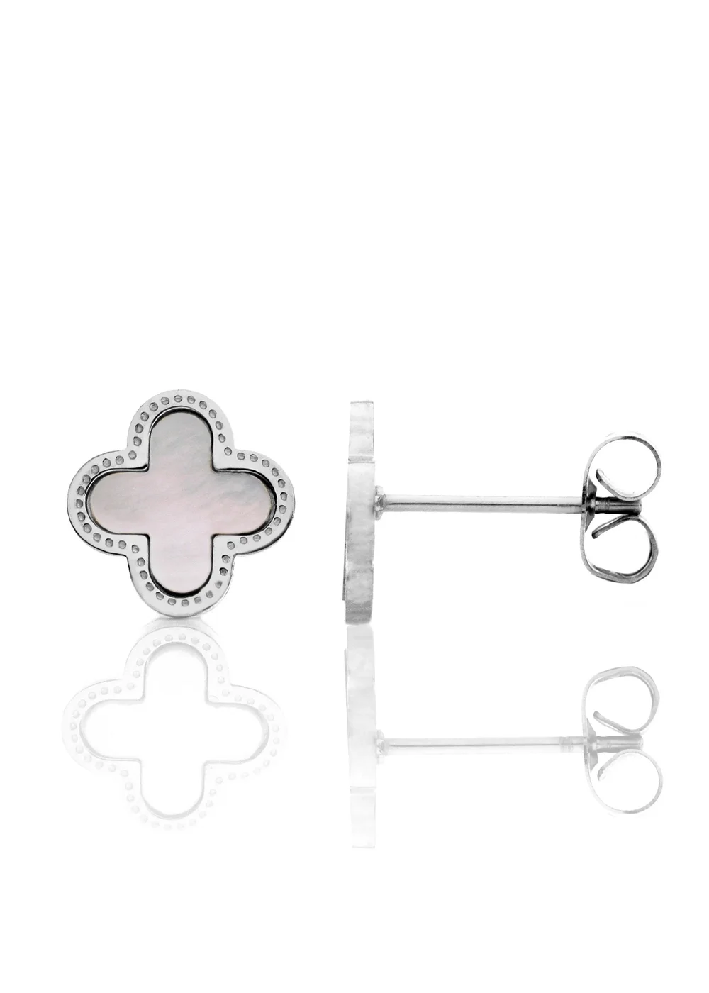 Say It With Silver & Faux Pearl Clover Earrings - One Size Image 1
