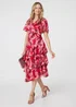 Izabel London Red Floral Asymmetric Ruffled Midi Dress - 12 Image 4