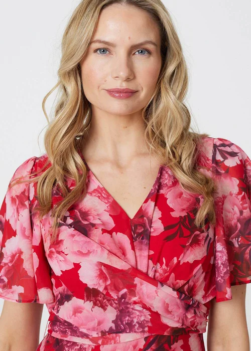 Izabel London Red Floral Asymmetric Ruffled Midi Dress - 12 Image 3