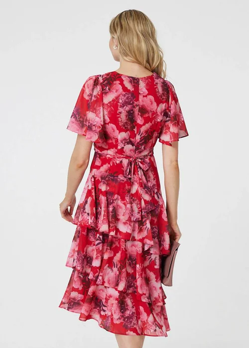 Izabel London Red Floral Asymmetric Ruffled Midi Dress - 12 Image 2
