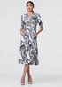 Izabel London Navy Printed 1/2 Sleeve Knee Length Wrap Dress - 10 Image 1