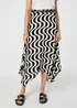 Izabel London Black Wave Print Hanky Hem Belt Midi Skirt - Size 14 Image 3