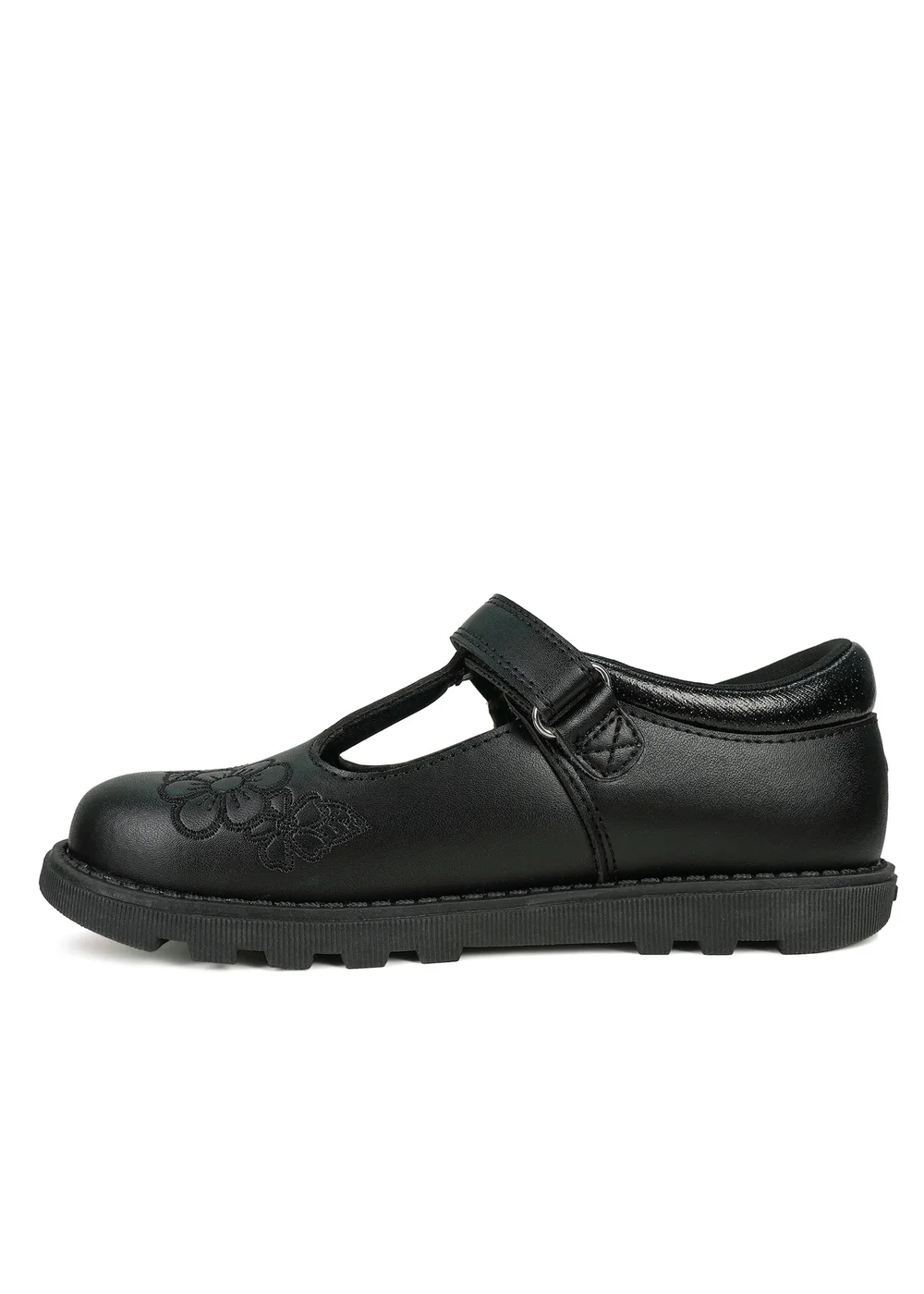 ToeZone Girls Black Kat Coated Leather Rip Tape Flower School Shoe (Younger 6 - 13) - 6 Intants Image 4