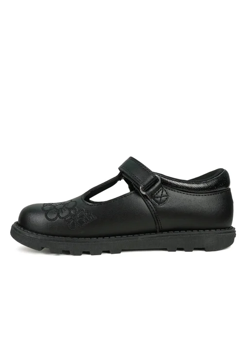ToeZone Girls Black Kat Coated Leather Rip Tape Flower School Shoe (Younger 6 - 13) - 6 Intants Image 4