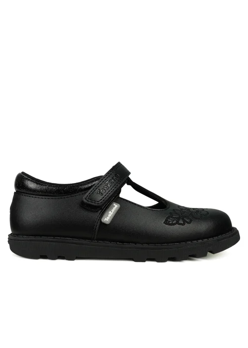 ToeZone Girls Black Kat Coated Leather Rip Tape Flower School Shoe (Younger 6 - 13) - 6 Intants Image 2