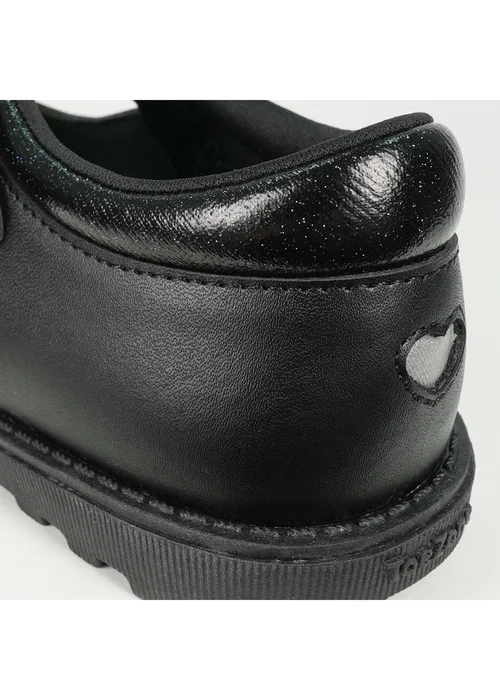 ToeZone Girls Black Kat Coated Leather Rip Tape Flower School Shoe (Younger 6 - 13) - 6 Intants Image 5
