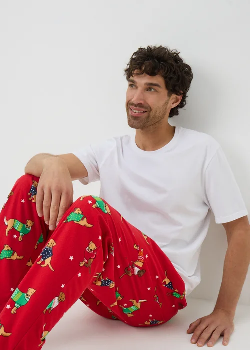Red Christmas Dog Fleece Pyjama Bottoms - Extra small Image 1