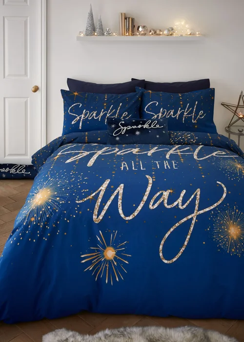 Catherine Lansfield Christmas Sparkle Reversible Duvet Cover Set - Single Image 1