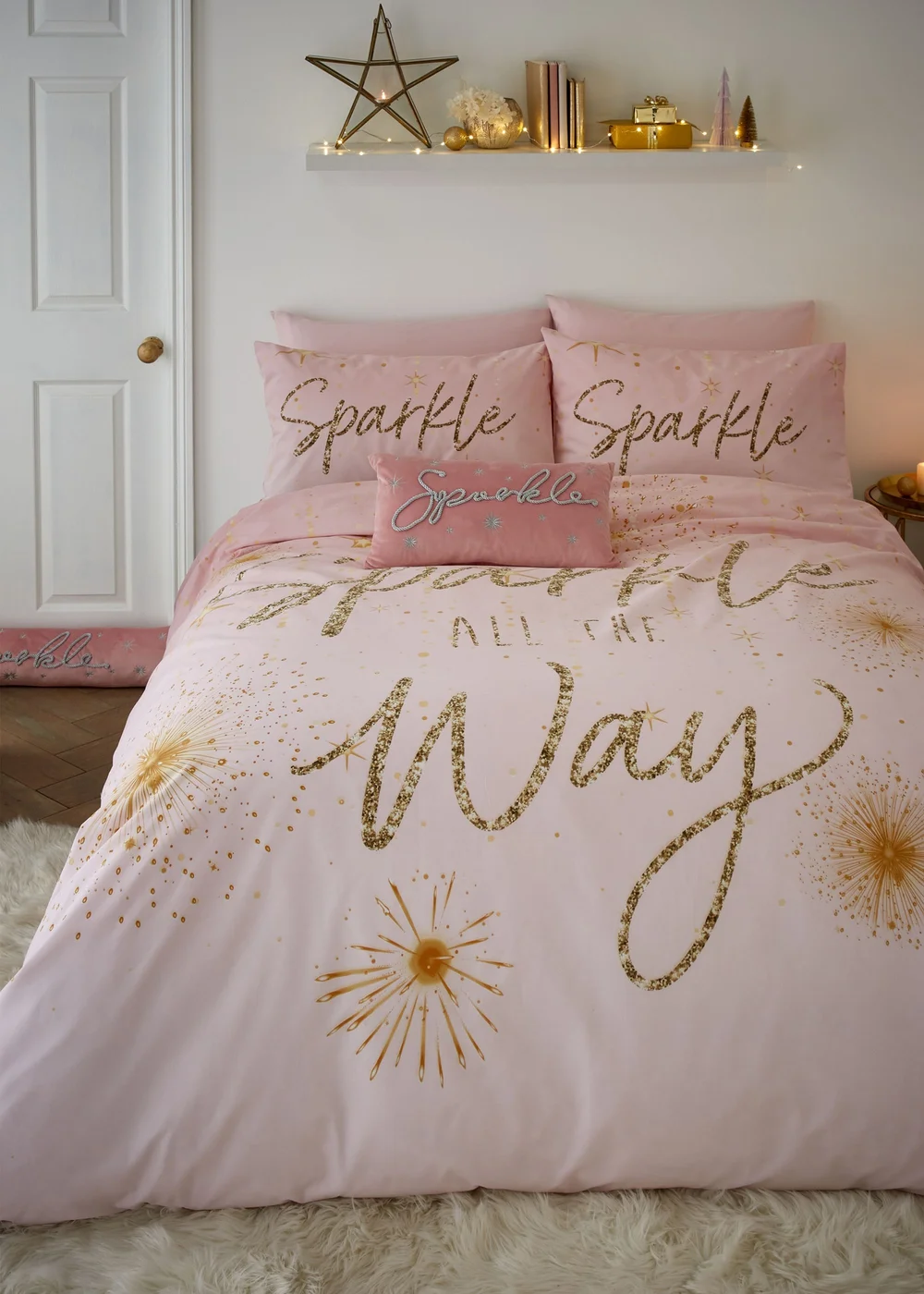 Catherine Lansfield Christmas Sparkle Reversible Duvet Cover Set - Single Image 1