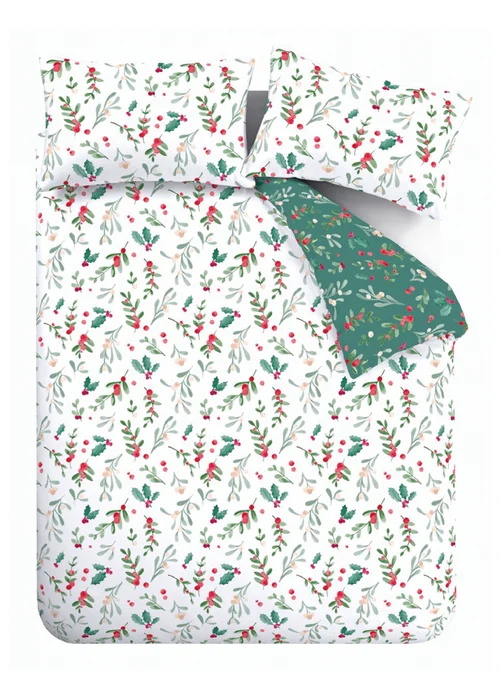 Catherine Lansfield Cotton Christmas Holly and Mistletoe Duvet Cover Set - Single Image 5