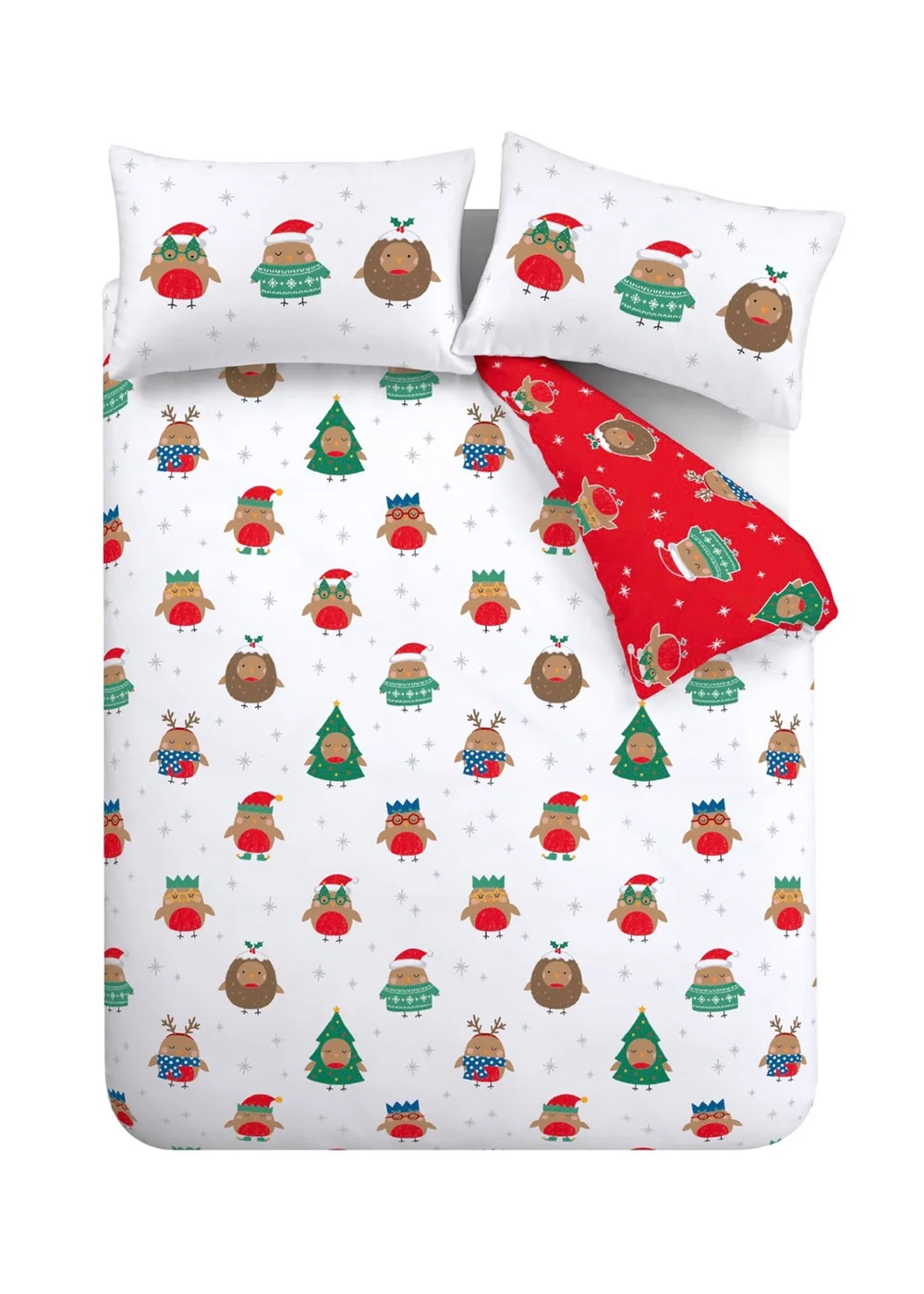 Catherine Lansfield Christmas Party Robins Reversible Duvet Cover Set - Single Image 5