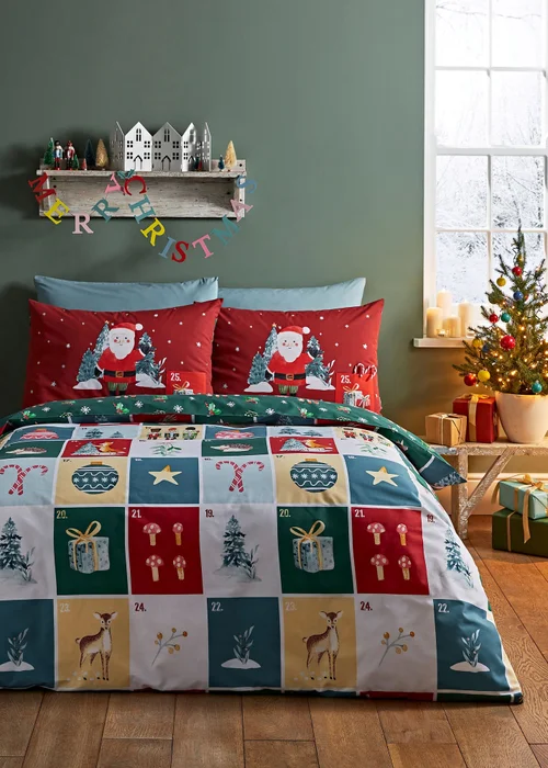Catherine Lansfield Christmas Advent Calendar Reversible Duvet Cover Set - Single Image 1