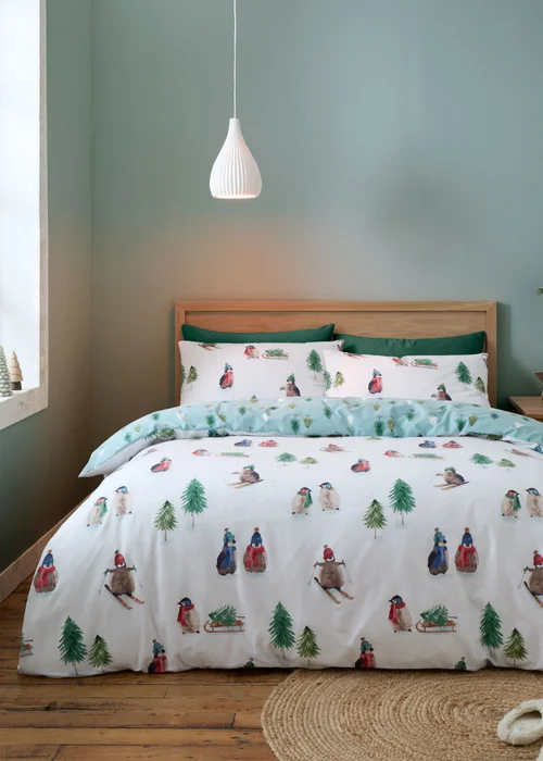 Catherine Lansfield Brushed Snowy Penguin Reversible Duvet Cover Set - Single Image 1