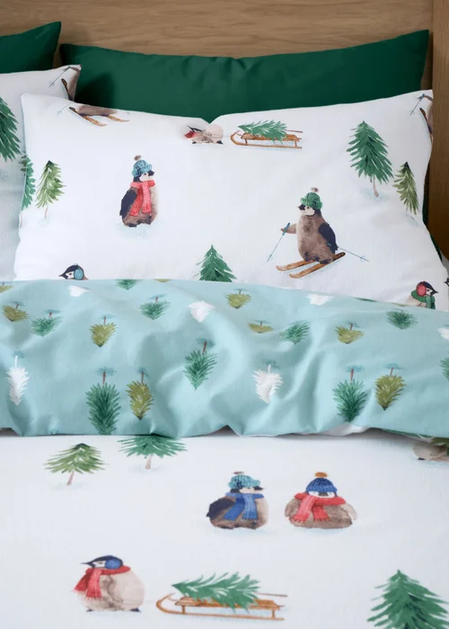 Catherine Lansfield Brushed Snowy Penguin Reversible Duvet Cover Set - Single Image 3