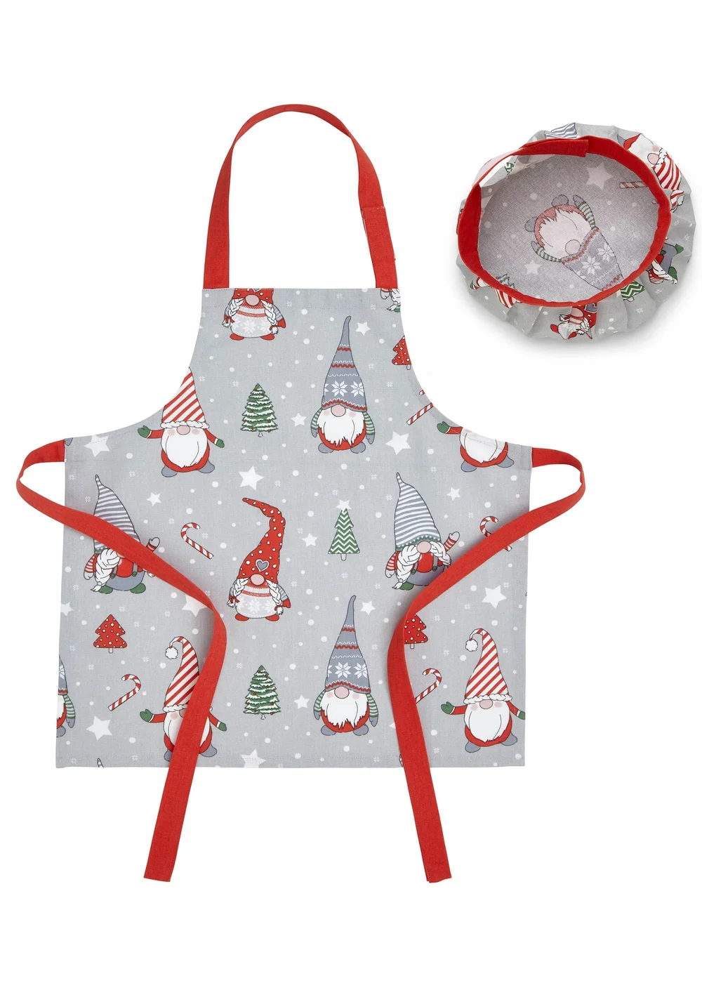 Catherine Lansfield Christmas Gnomes Cotton Kids Kitchen Apron & Hat Set - One Size Image 1