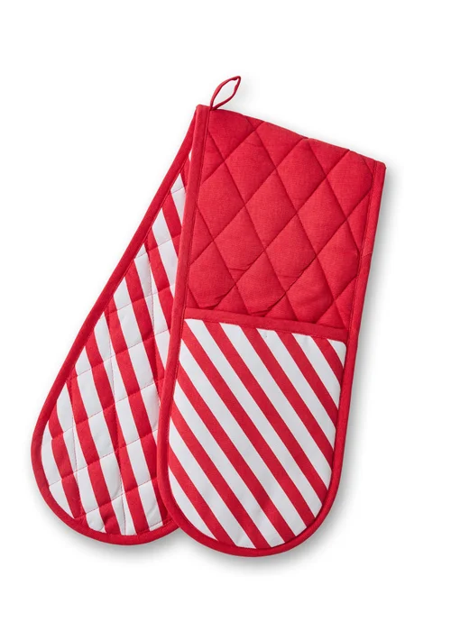 Catherine Lansfield Christmas Candy Cane Cotton Kitchen Double Oven Glove - One Size Image 1
