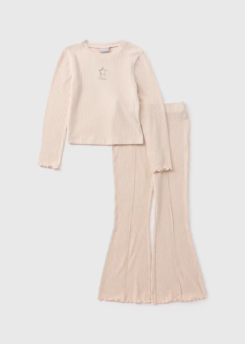 Girls Cream Paris Ribbed Top & Flare Set (7-15yrs) - Age 7 Years Image 1