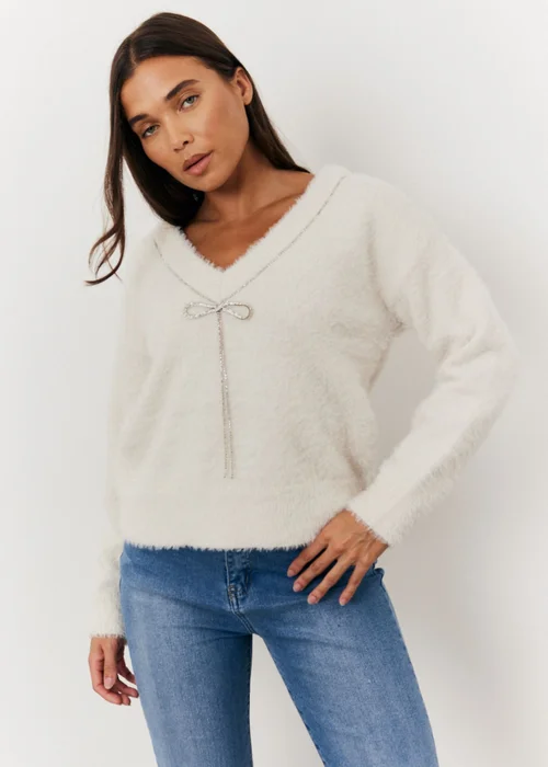 In The Style White Embellished Bow Jumper - 06-08 Image 1