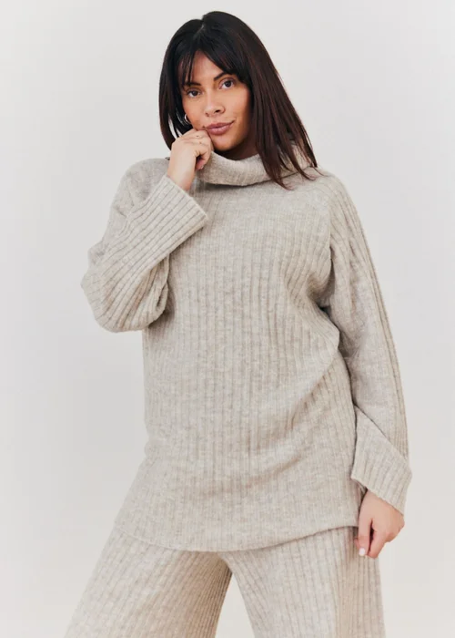 In The Style Oatmeal Wide Rib Roll Neck Knit Jumper - 22-24 Image 6