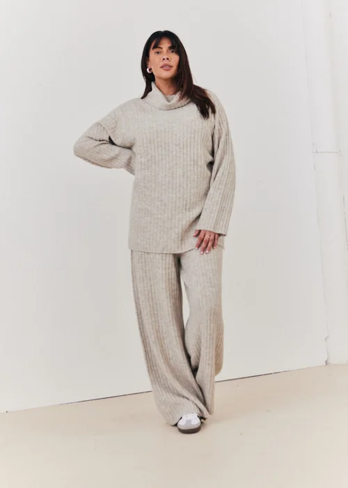 In The Style Stacey Solomon Oatmeal Wide Rib Wide Leg Knit Trousers - Size 14-16 Image 7